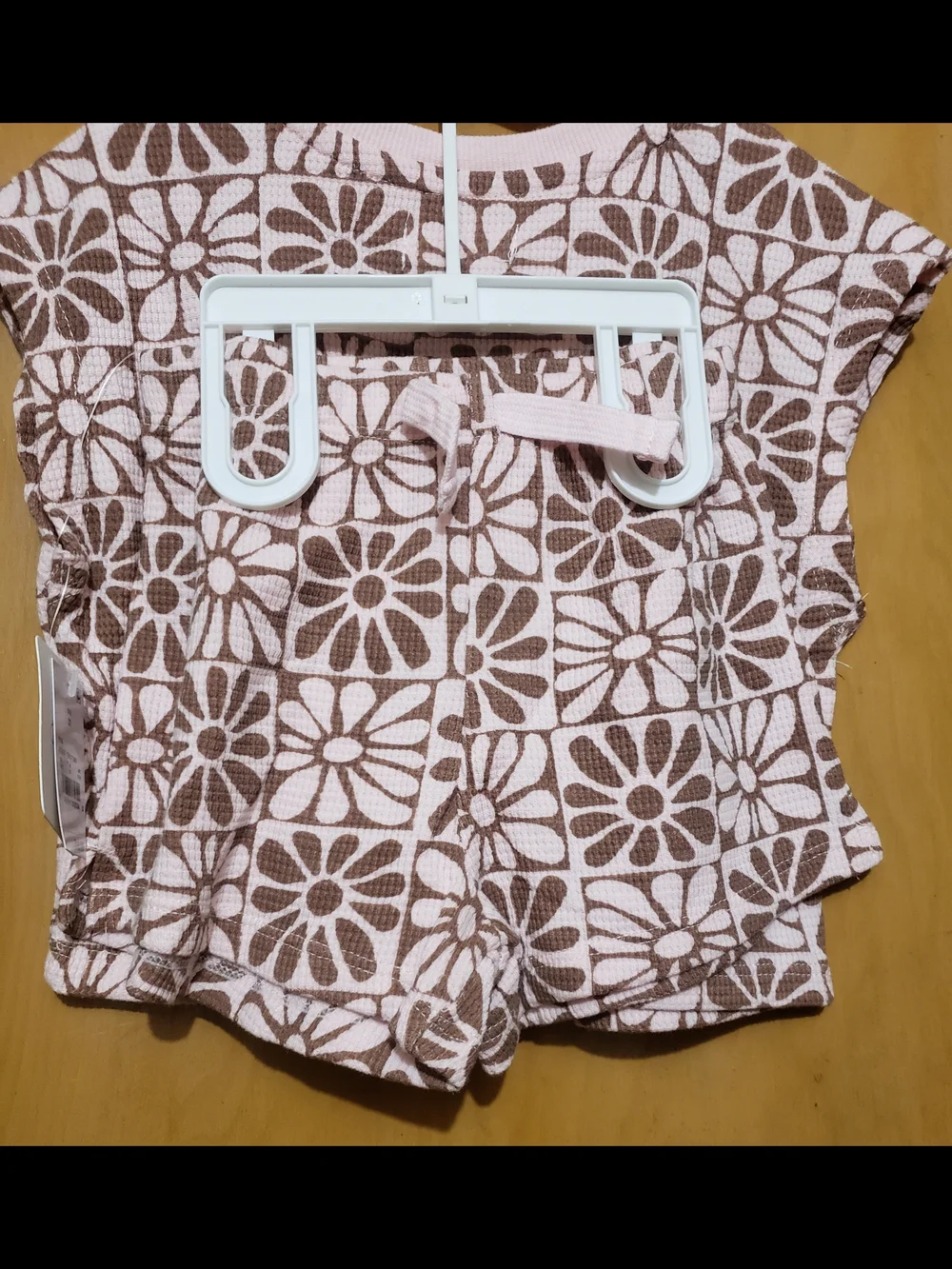 Girls' Pink & Brown Daisy Grid Shirt & Shorts Set